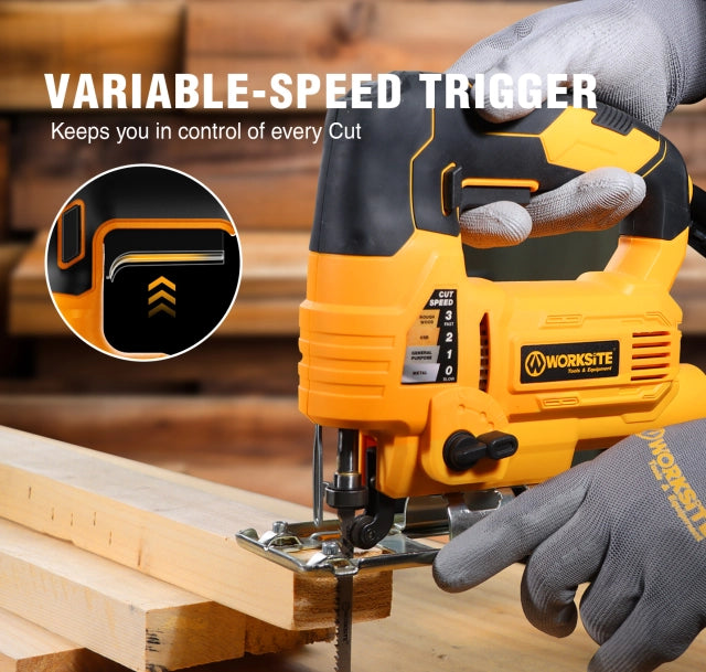 WORKSITE Corded Jig Saw 650W Electric Power Variable Speed 3000RPM Handheld Woodworking Cutting Wood Jig Saws-JS283-110V Worksite Power Tools