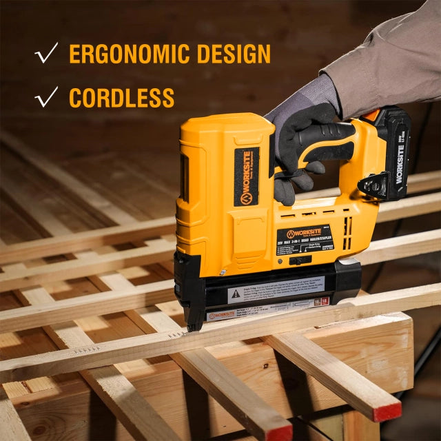 WORKSITE 2-In-1 Brad Nailer Stapler 18 Gauge Battery Powered Portable Nail Gun Compatible with 3/4 Inches~2Inches Nails and 3/4 Inches~1-9/16 inches Staples- CNT116 Worksite Power Tools