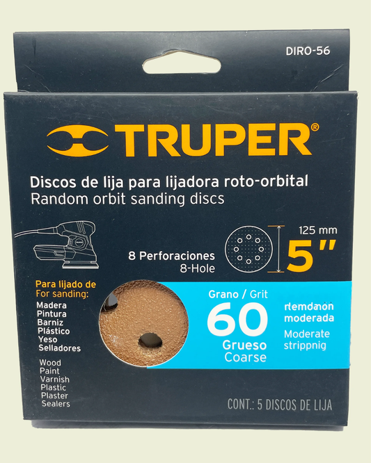 Truper 60 Gram, Round Orbit Grinder Sanding Paper Disc,  5PCS for Wood Sanding Buffing Polishing - 17848 mega