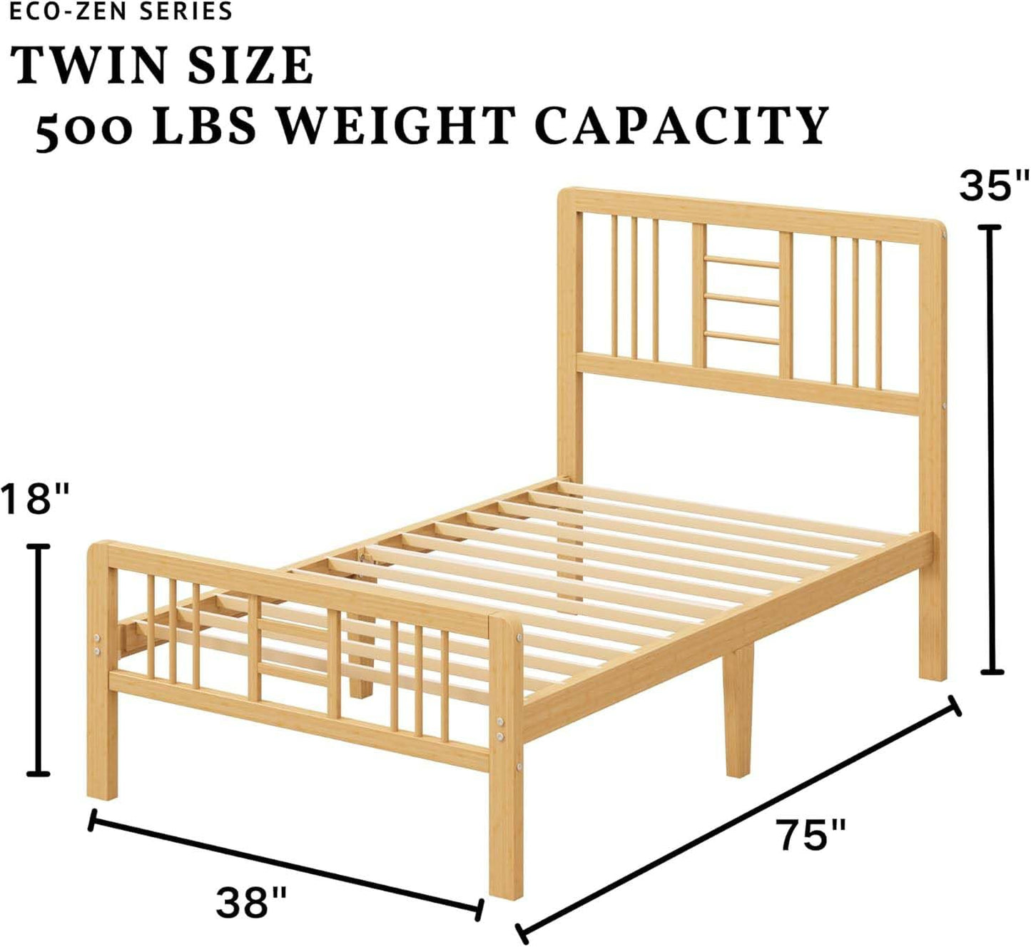 ZIYOO 12 Inch Twin Bamboo Bed Frame with Headboard, Modern Minimalist
