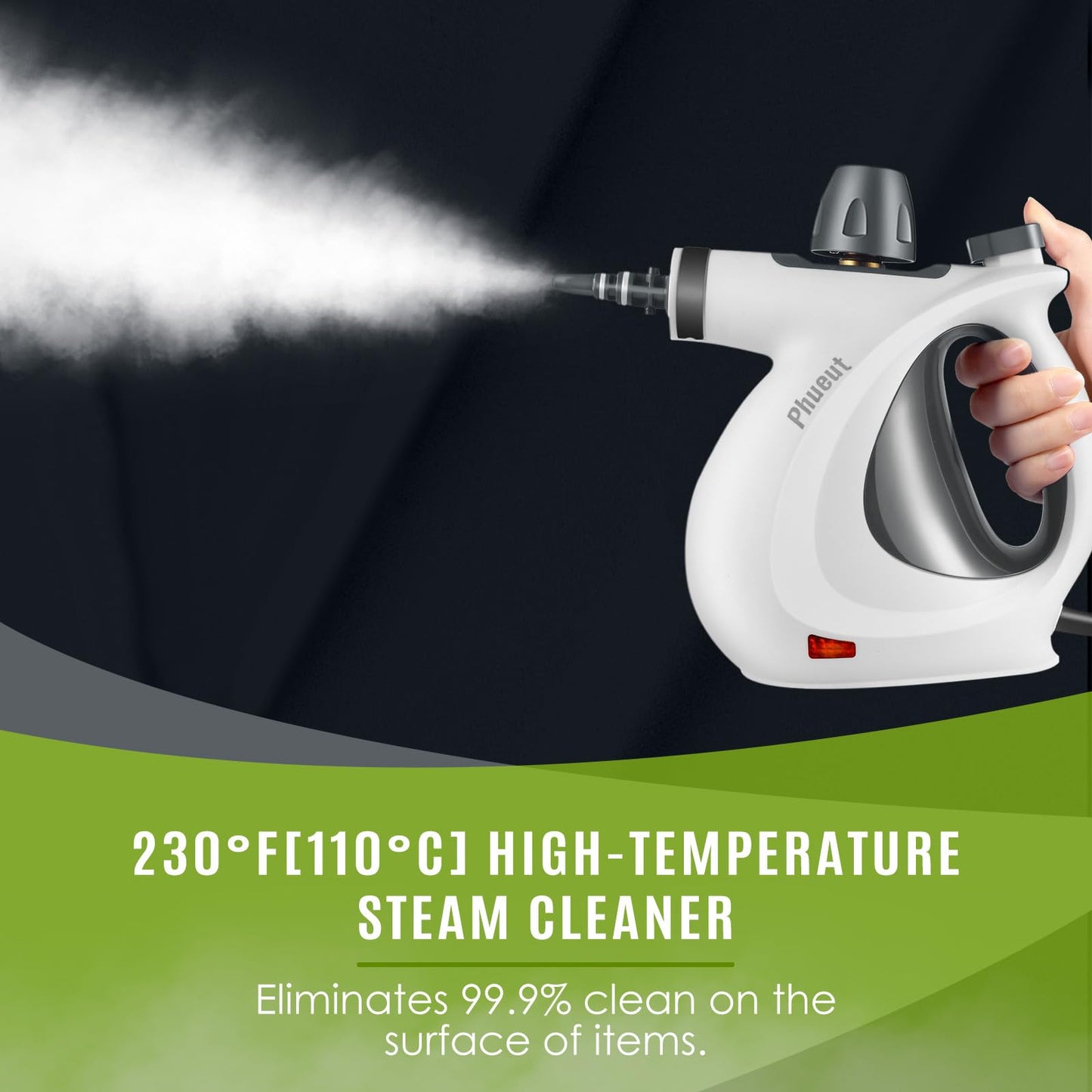 Pressurized Handheld Multi-Surface Natural Steam Cleaner with 12 pcs Accessories, Multi-Purpose Steamer for Home Use, Steamer for Cleaning Floor, Upholstery, Grout and Car (Grey) Phueut
