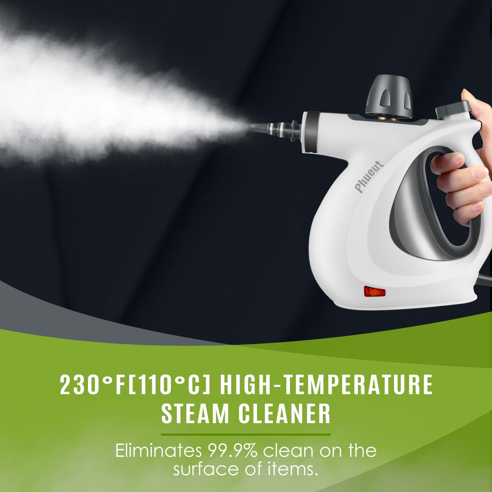 Pressurized Handheld Multi-Surface Natural Steam Cleaner with 12 pcs Accessories, Multi-Purpose Steamer for Home Use, Steamer for Cleaning Floor, Upholstery, Grout and Car (Grey) Phueut