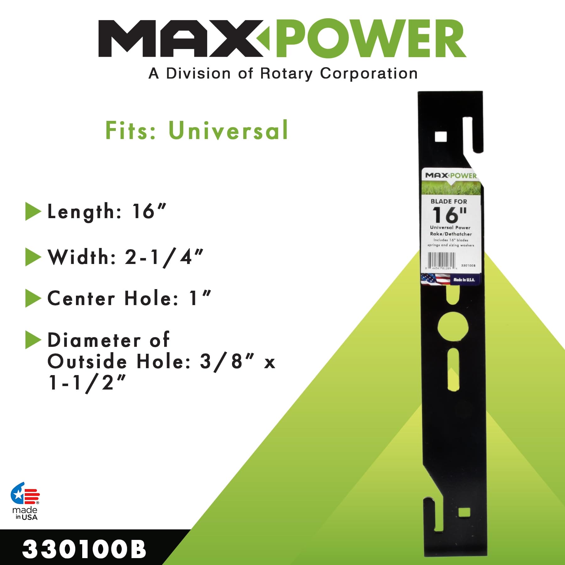 Maxpower 330100B 16" Universal Power Rake/Dethatcher Lawn Mower Blade, Black ebuys