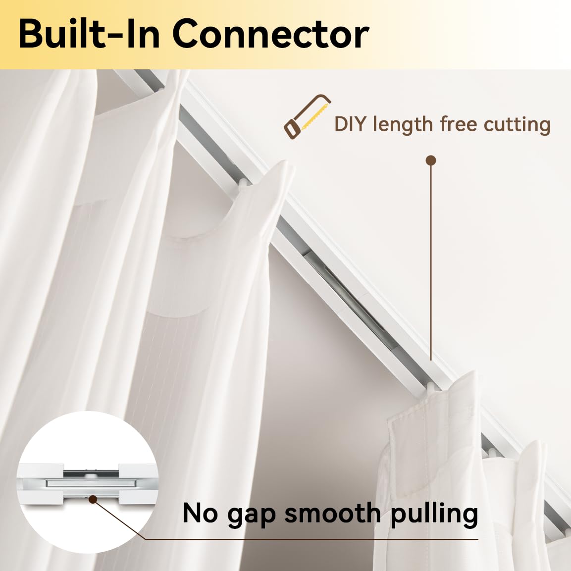 FELIDESIGN Curtain Track, Ceiling Curtain Track for Room Divider, Ceiling Mount Rail Set with Roller Hooks, White, 6ft - 9ft FELIDESIGN
