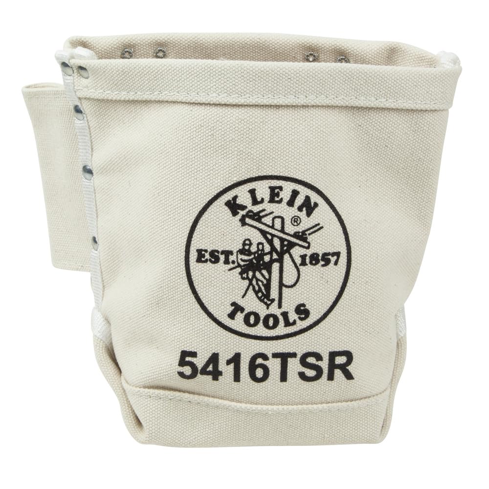 Klein Tools 5416TSR Tool Bag, Bolt Bag with Bull Pin Loops and Drain Holes, Sturdy No. 4 Canvas, Tunnel Loop Connect, 5 x 9 x 10-Inch KLEIN TOOLS