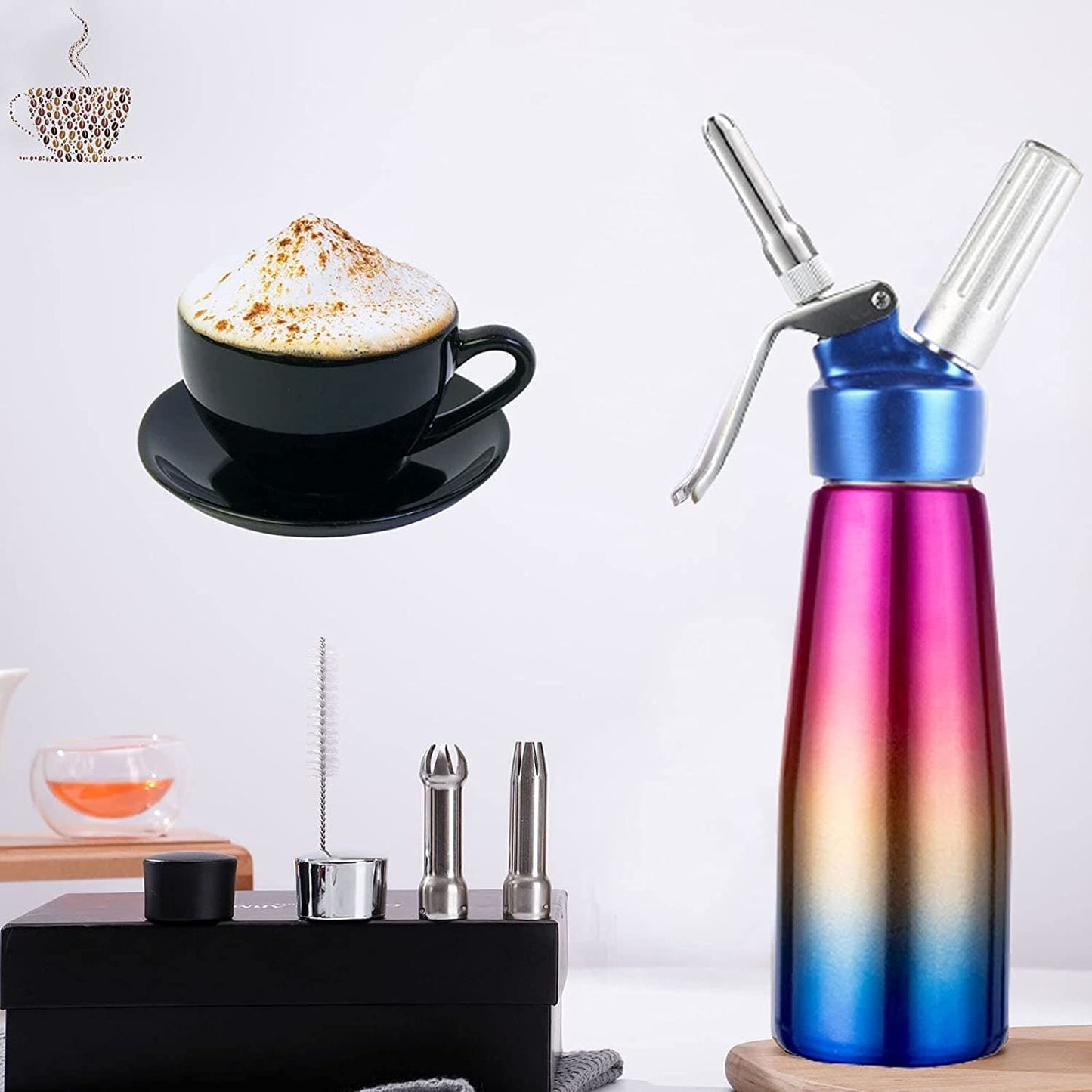 Professional Whipped Cream Dispenser Stainless Steel Cream Whipper, Durable Whip Cream Canister Whipping Siphon with 3 Decorating Nozzles, 1-Pint Gourmet Cream Whipper Thsinde