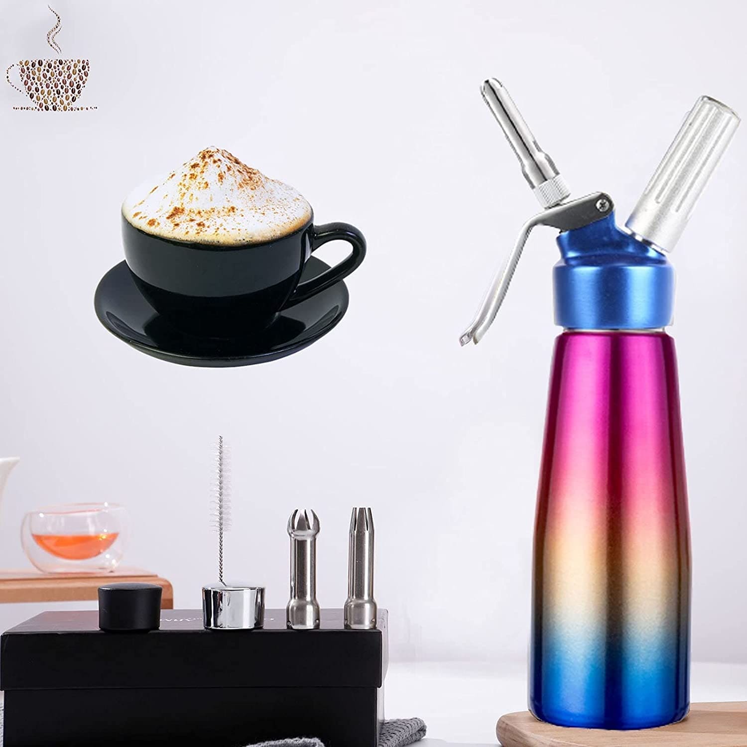 Professional Whipped Cream Dispenser Stainless Steel Cream Whipper, Durable Whip Cream Canister Whipping Siphon with 3 Decorating Nozzles, 1-Pint Gourmet Cream Whipper Thsinde