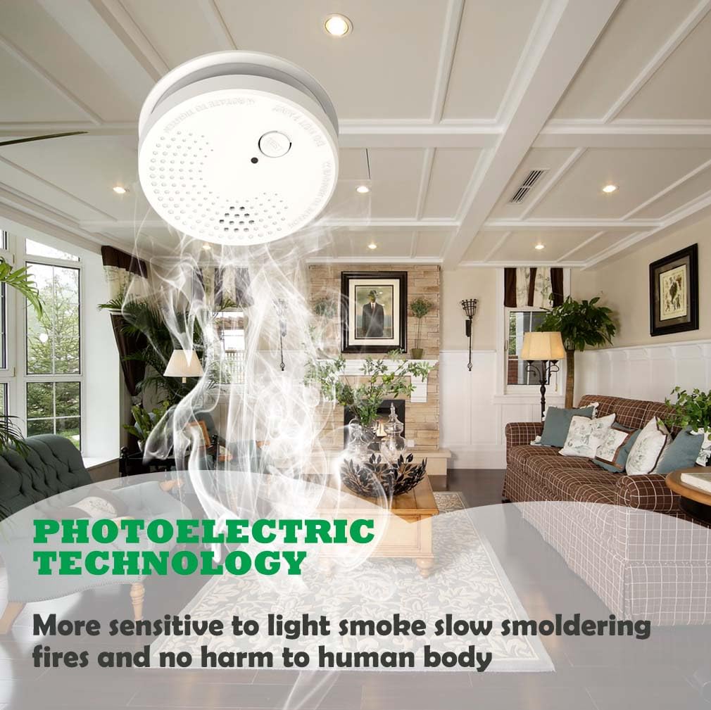 LSHOME 3 Pack Smoke Detector Fire Alarms 9V Battery Operated Photoelectric Sensor Easy to Install with Light Sound Warning, Test Button,9V Included Safety for Home Hotel(912-3) (GS528A) LSHOME