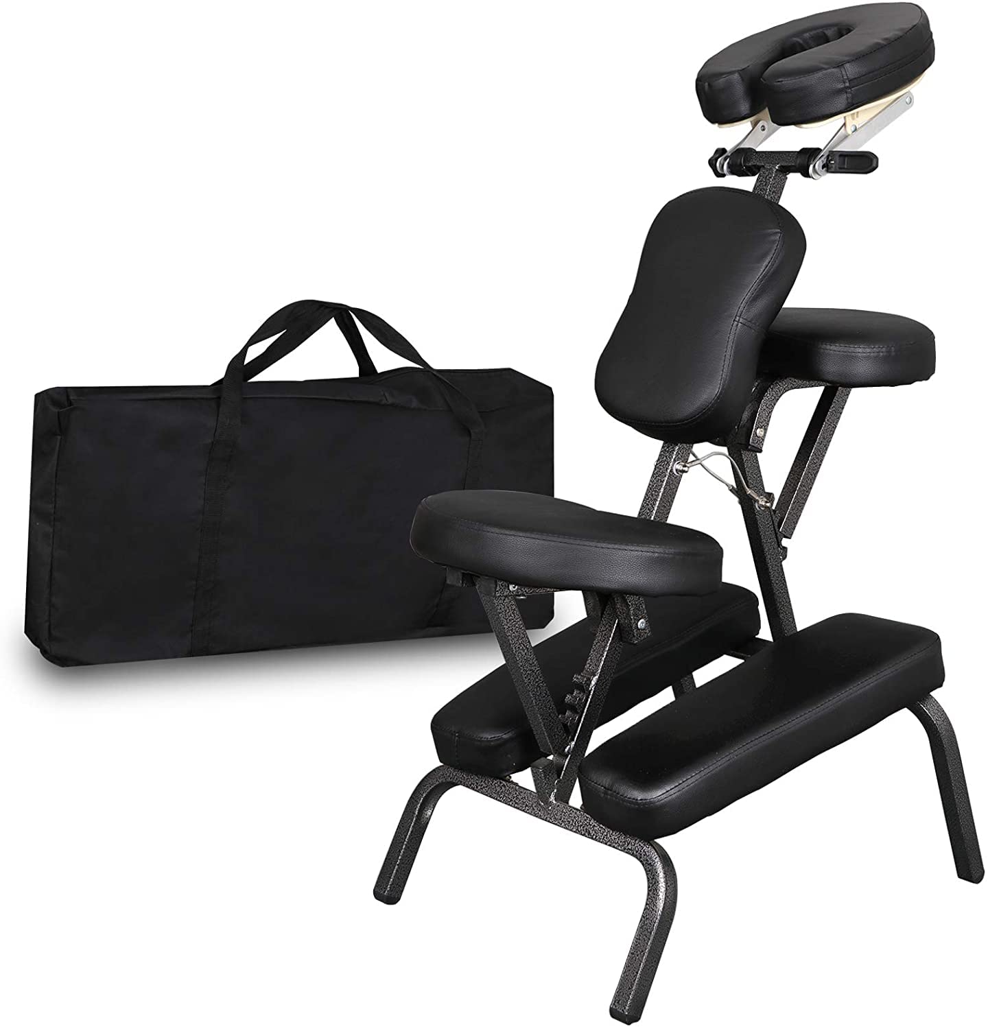 JupiterForce Portable Massage Chair Foldable Lightweight Tattoo Therapy Chair with Adjustable 4 Inches Thick Sponge Face Cradle for Client Spa Salon Massage with Carrying Bag (Black) JupiterForce
