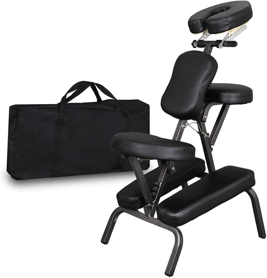 JupiterForce Portable Massage Chair Foldable Lightweight Tattoo Therapy Chair with Adjustable 4 Inches Thick Sponge Face Cradle for Client Spa Salon Massage with Carrying Bag (Black) JupiterForce