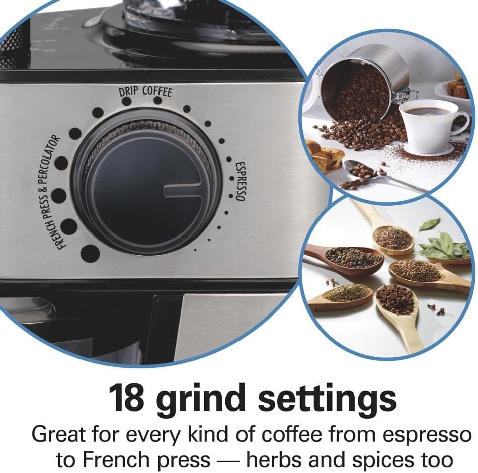 HAMILTON BEACH 80385 FLAT BURR COFFEE GRINDER - HTBQM80385 Pie's Variety Store