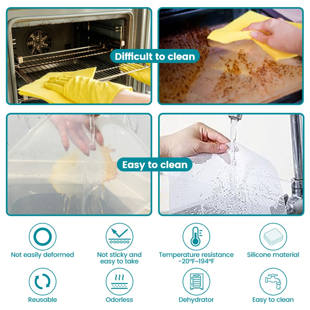 8 Pcs Silicone Food Dehydrator-Trays with Edge, 8 Pcs Mesh Dryer Mats,Reusable Non Stick Silicone Dehydrator Sheets (11x 11in) for Liquids,Fruit Leather,Herbs,Meat and Yogurt Cercker