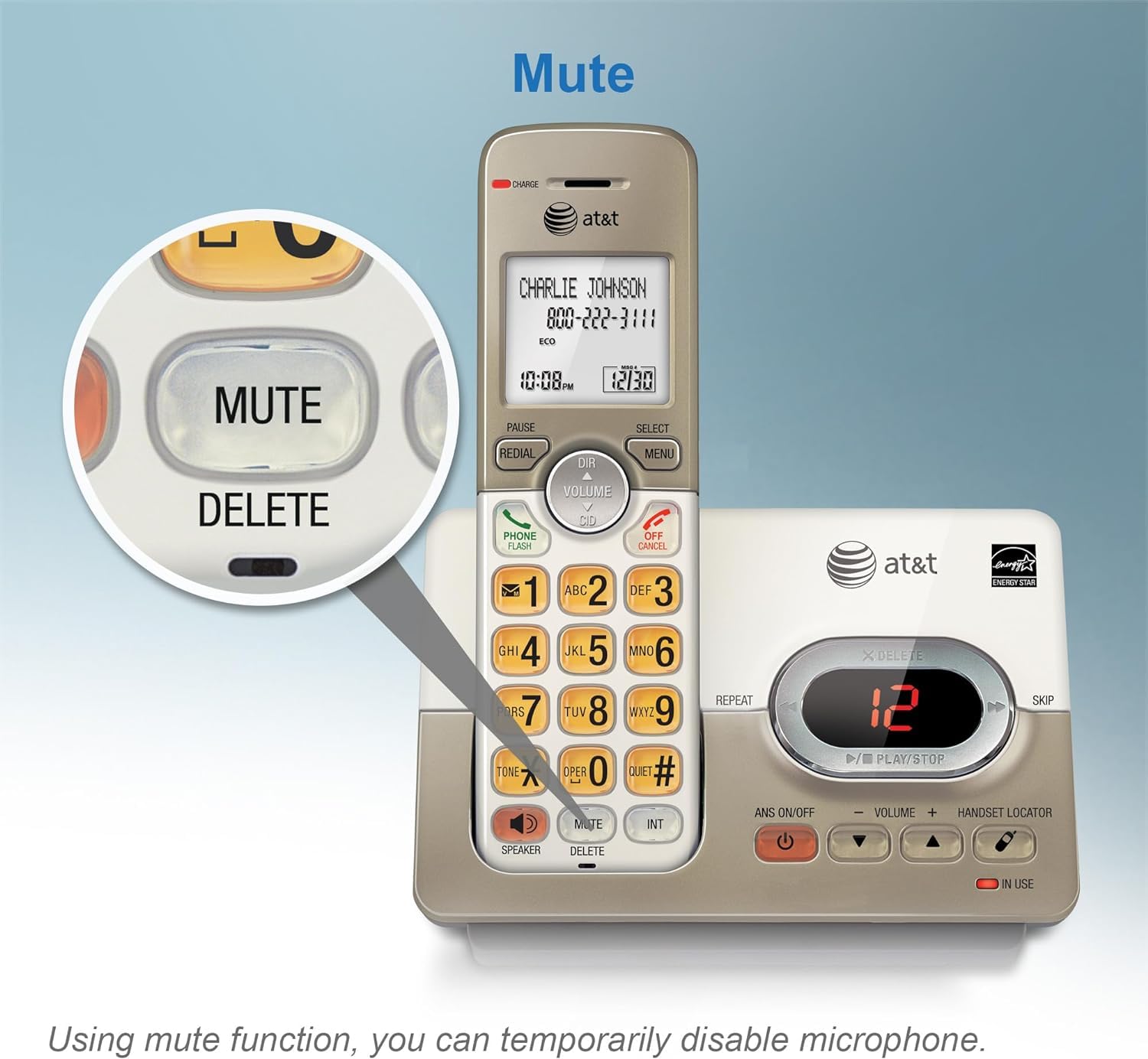 AT&T EL52313 3-Handset Cordless Phone with Answering System & Extra-large Backlit Keys, Light champagne, 3 Handsets AT&T