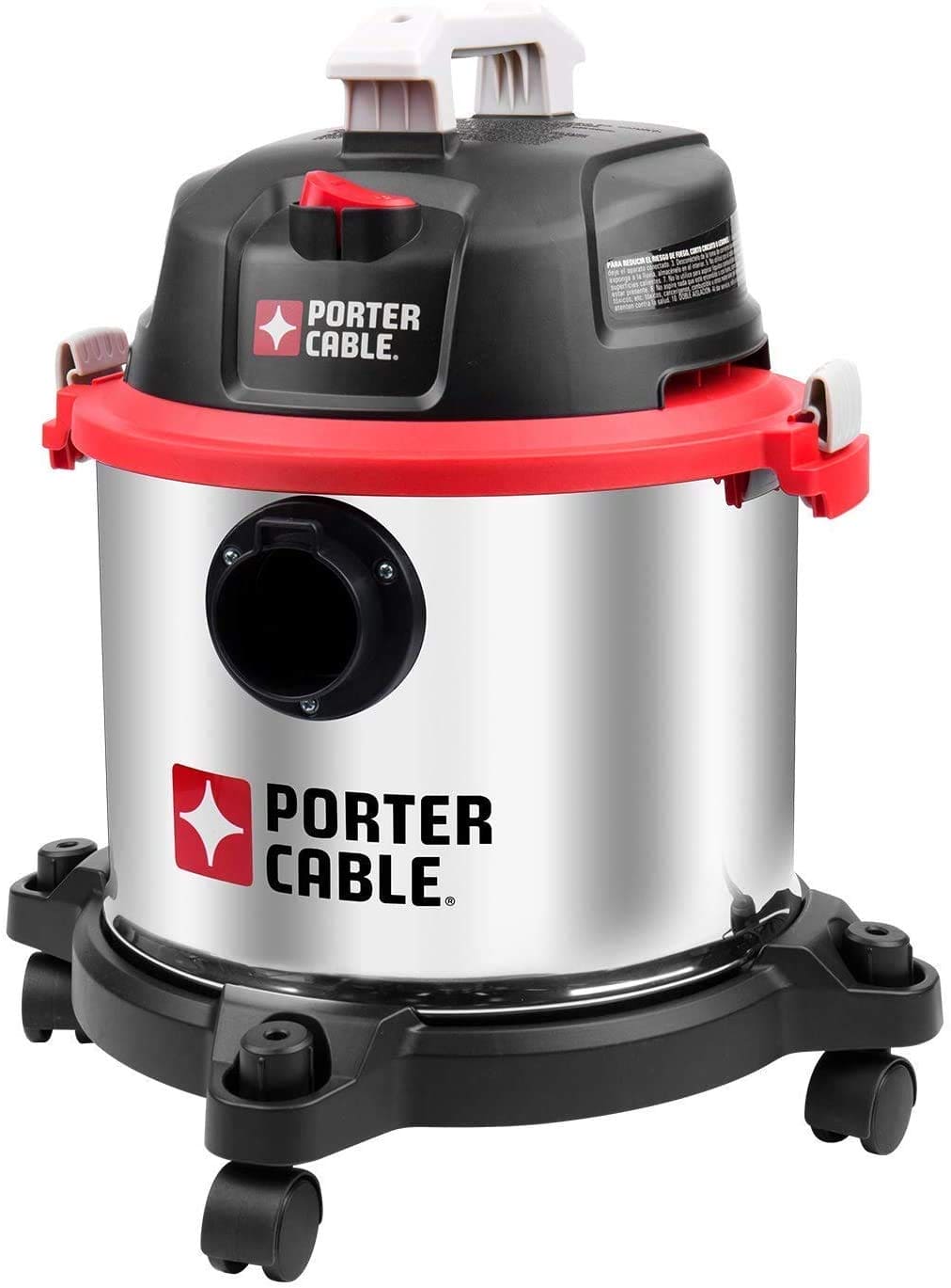 Porter-Cable Wet/Dry Vacuum 5 Gallon 4HP Stainless Steel Light Weight Portable, 3 in 1 Function with Attachments, Silver+Red, Model: PCX18406-5B PORTER-CABLE
