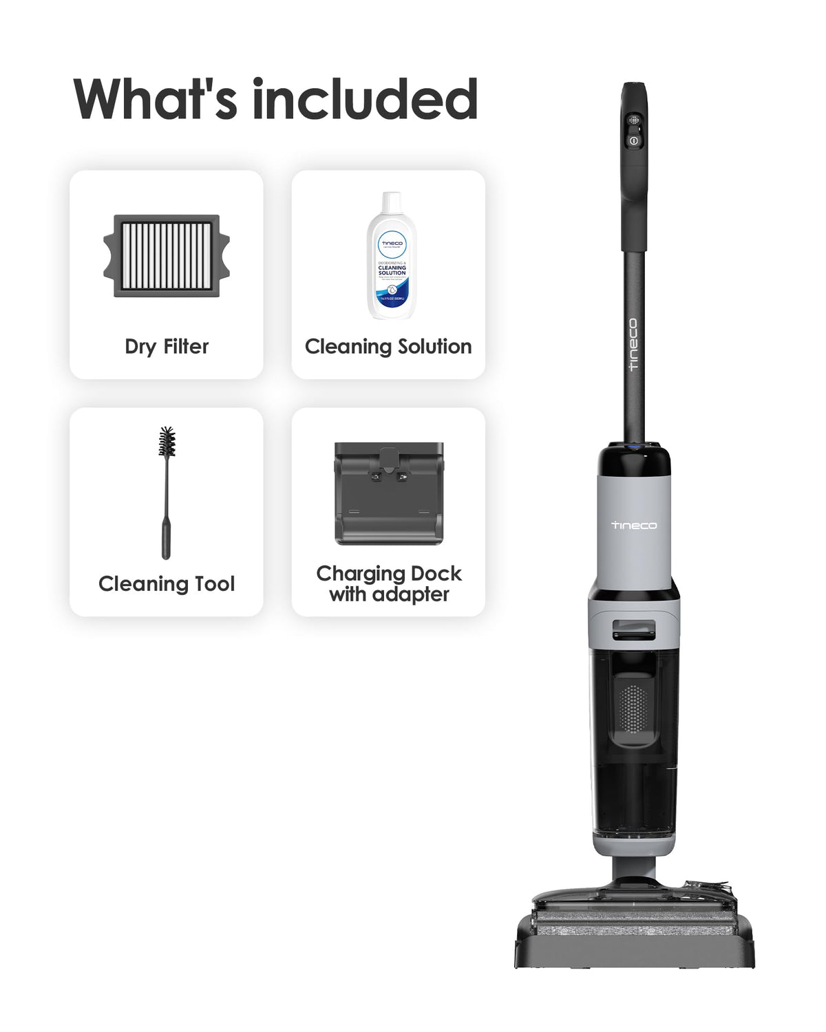 Tineco Floor ONE i5 Stretch Wet Dry Vacuum Cleaner, Vacuum & Mop in One Step, 20kpa Powerful Suction, 180° Lay-Flat Design, Anti-Tangle Design, Dual-Sided Edge Cleaning, Up to 30* Minutes Runtime Tineco