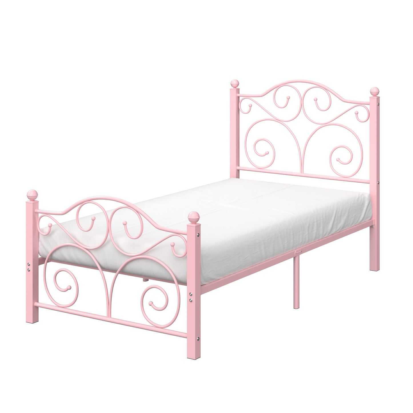 VECELO Twin Size Bed Frame with Headboard and Footboard, Heavy Duty Metal Slat Support, Platform Mattress Foundation, No Box Spring Needed, Easy Assembly, Pink VECELO