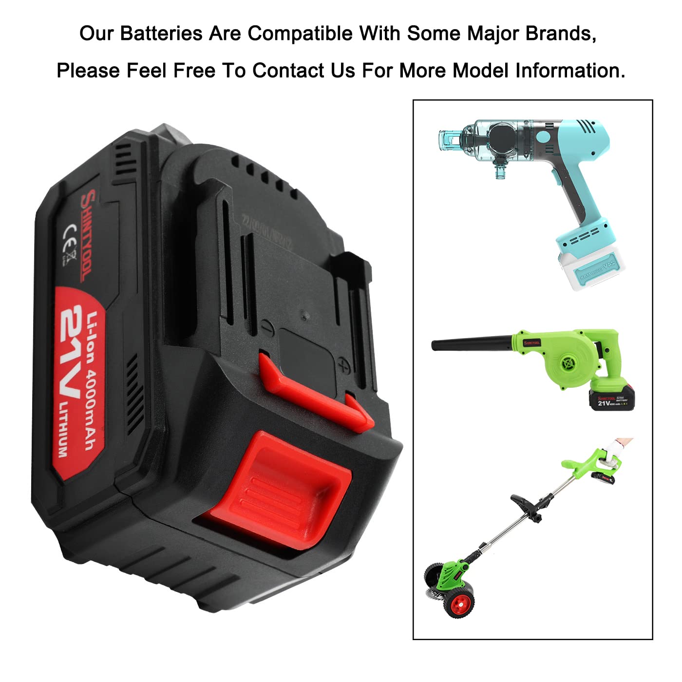 SHINTYOOL 21v Lithium Battery - 4.0 Ah Battery with Charger Adapter Led Indicator Compatible with Leaf Blower SHINTYOOL
