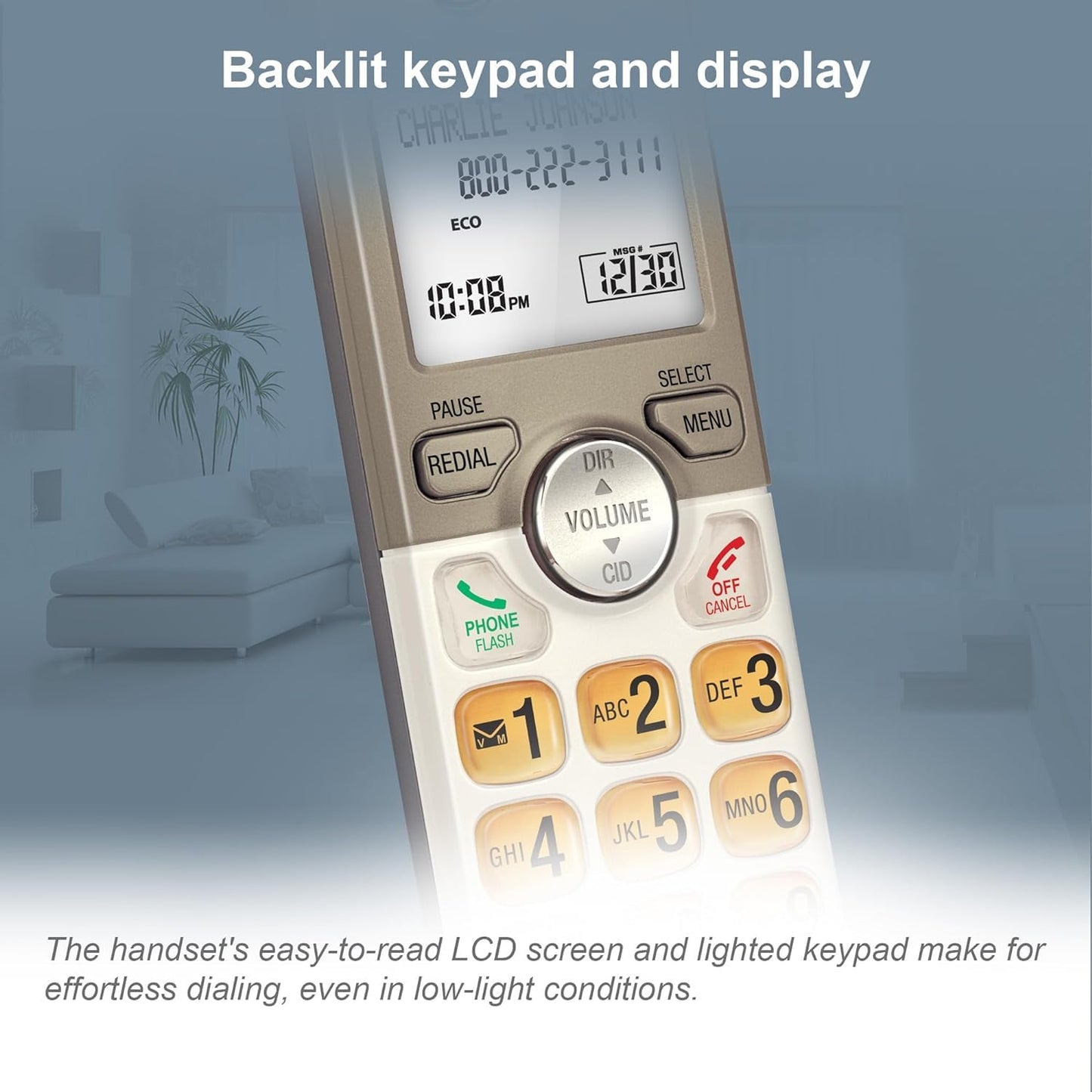 AT&T EL52313 3-Handset Cordless Phone with Answering System & Extra-large Backlit Keys, Light champagne, 3 Handsets AT&T