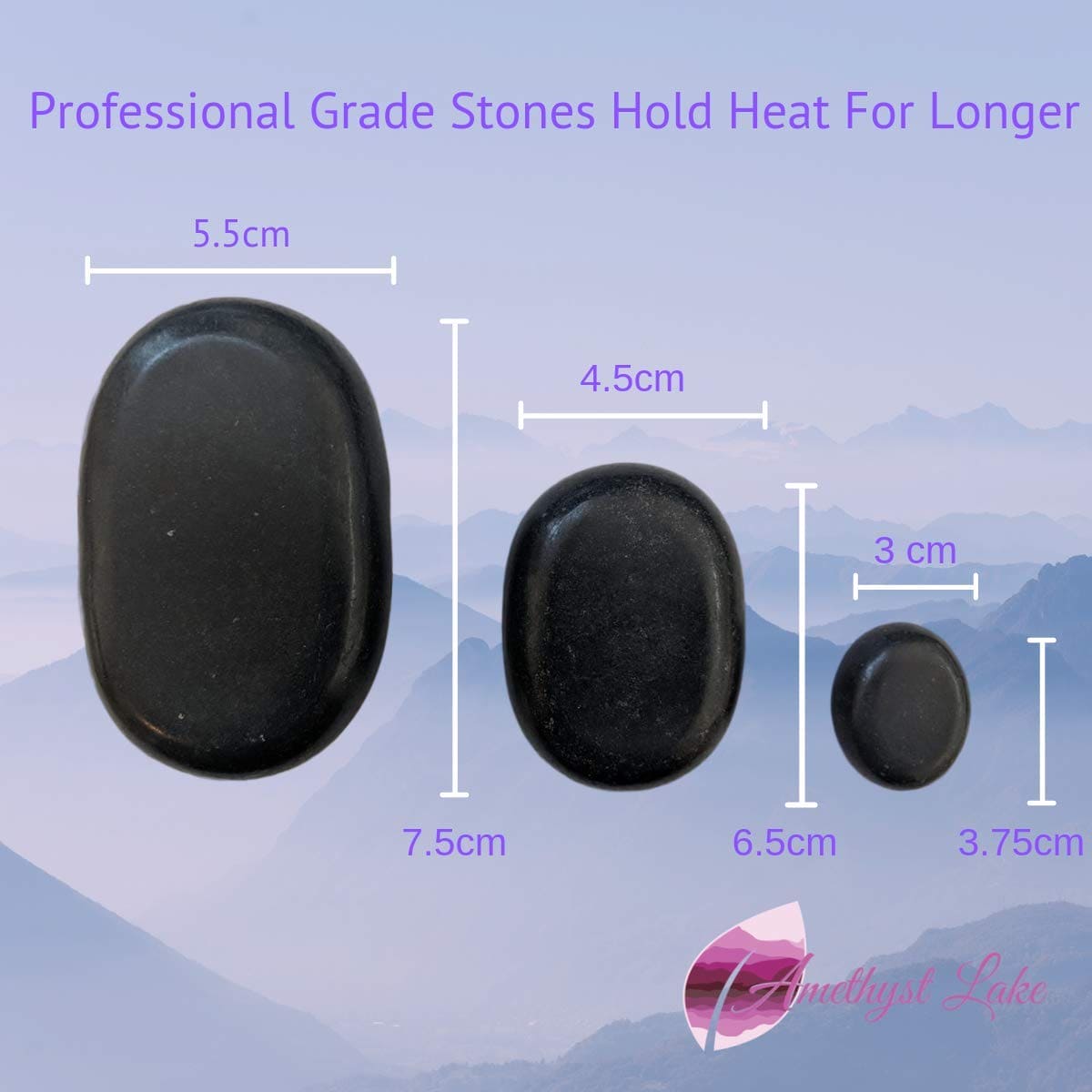 Amethyst Lake Hot Stones Massage Set With Warmer Pot - 36 Basalt Hot Stone 6 Quart Oven Water Heater Kit, Portable & Perfect for Salon and Home Use with Black Velvet Drawstring Bag & Wood Spatula Amethyst Lake