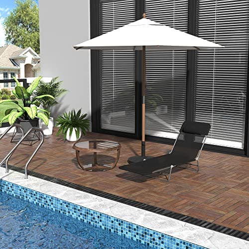 Outsunny Folding Chaise Lounge Pool Chairs, Outdoor Sun Tanning Chairs with Pillow, Reclining Back, Steel Frame & Breathable Mesh for Beach, Yard, Patio, Black ebuys