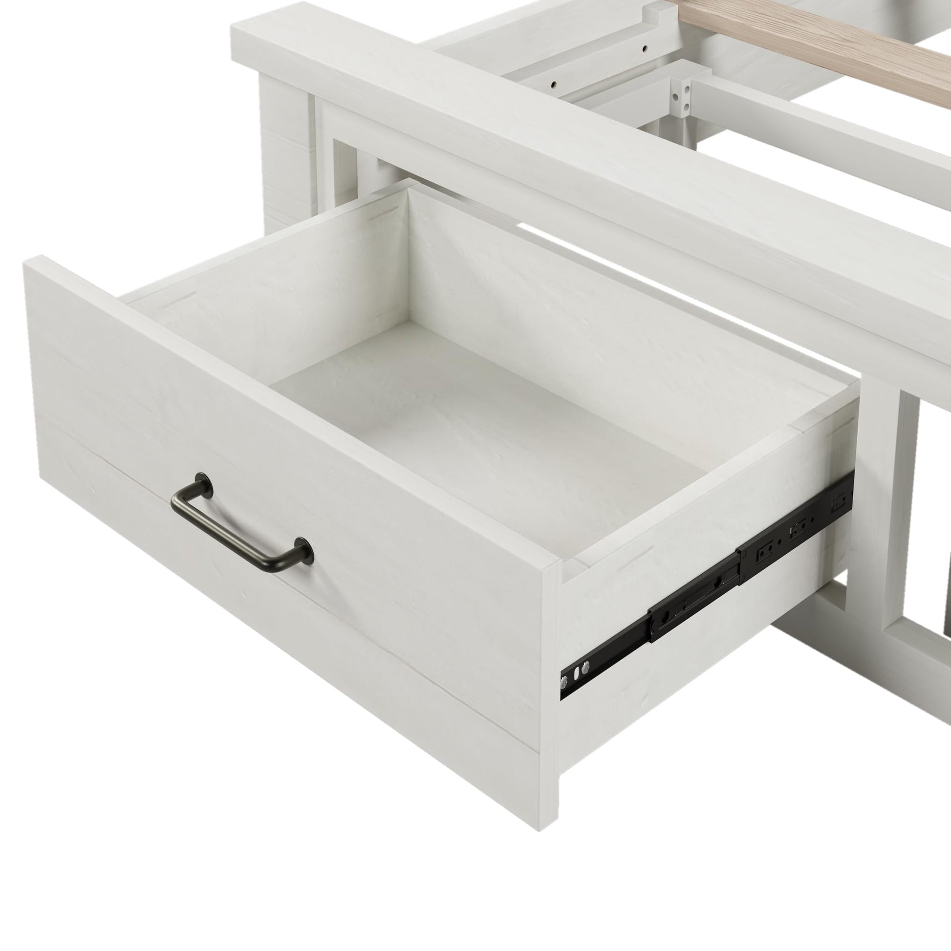 Rustic Farmhouse Style Queen Platform Storage Bed with Two Drawers,White ebuystt