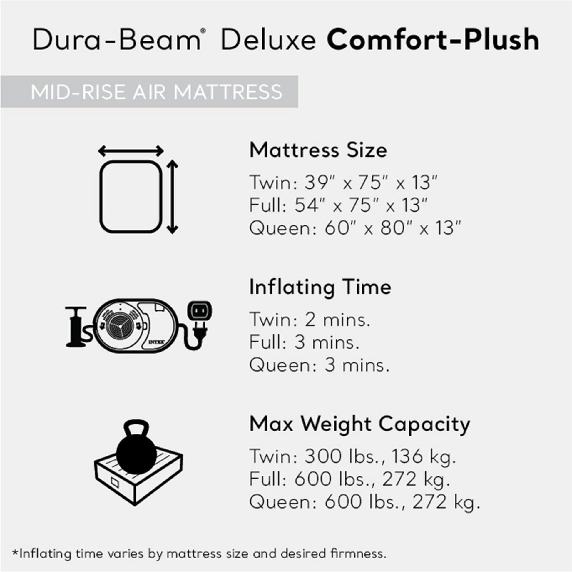Intex Mid-Rise Air Mattress Bed with Built-in Pump, Dura-Beam Deluxe Comfort Plush, Full - Portable Luxury Travel Airbed for Adults, Camping, Guests Intex