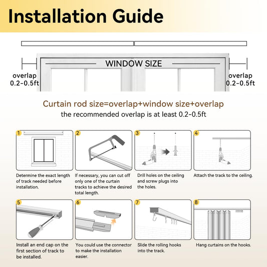 FELIDESIGN Curtain Track, Ceiling Curtain Track for Room Divider, Ceiling Mount Rail Set with Roller Hooks, White, 6ft - 9ft FELIDESIGN