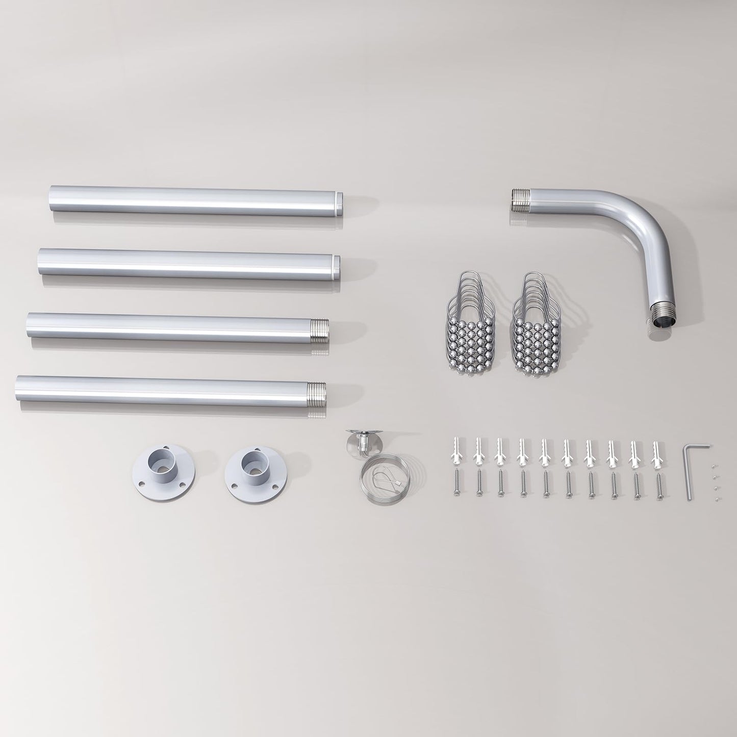 Yampos L Shaped Corner Shower Curtain Rod, 24" - 53" x 24" - 53" Adjustable 90 Degree Curved Bathroom Rod Square Rail No Sag with 12 Hooks & Ceiling Support - Silver Gray Yampos