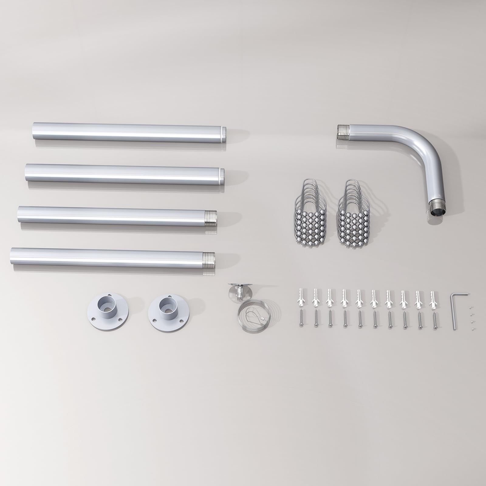 Yampos L Shaped Corner Shower Curtain Rod, 24" - 53" x 24" - 53" Adjustable 90 Degree Curved Bathroom Rod Square Rail No Sag with 12 Hooks & Ceiling Support - Silver Gray Yampos