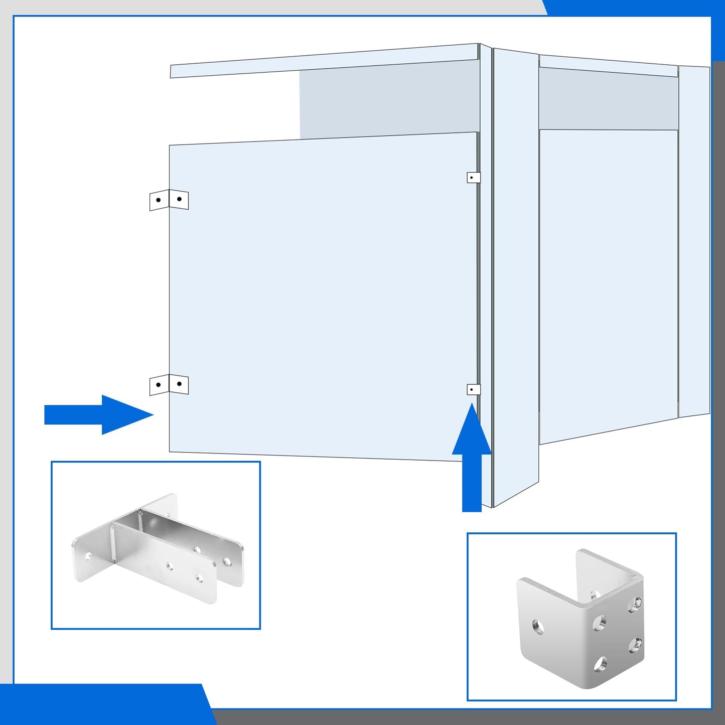 Blulu 4 Pcs Toilet Partition Panel Bracket Set 2-Ear Urinal Screen Brackets & U Shaped Brackets for 1 in. Panels with Fasteners Bathroom Stall Hardware for New installations or Repairs Blulu