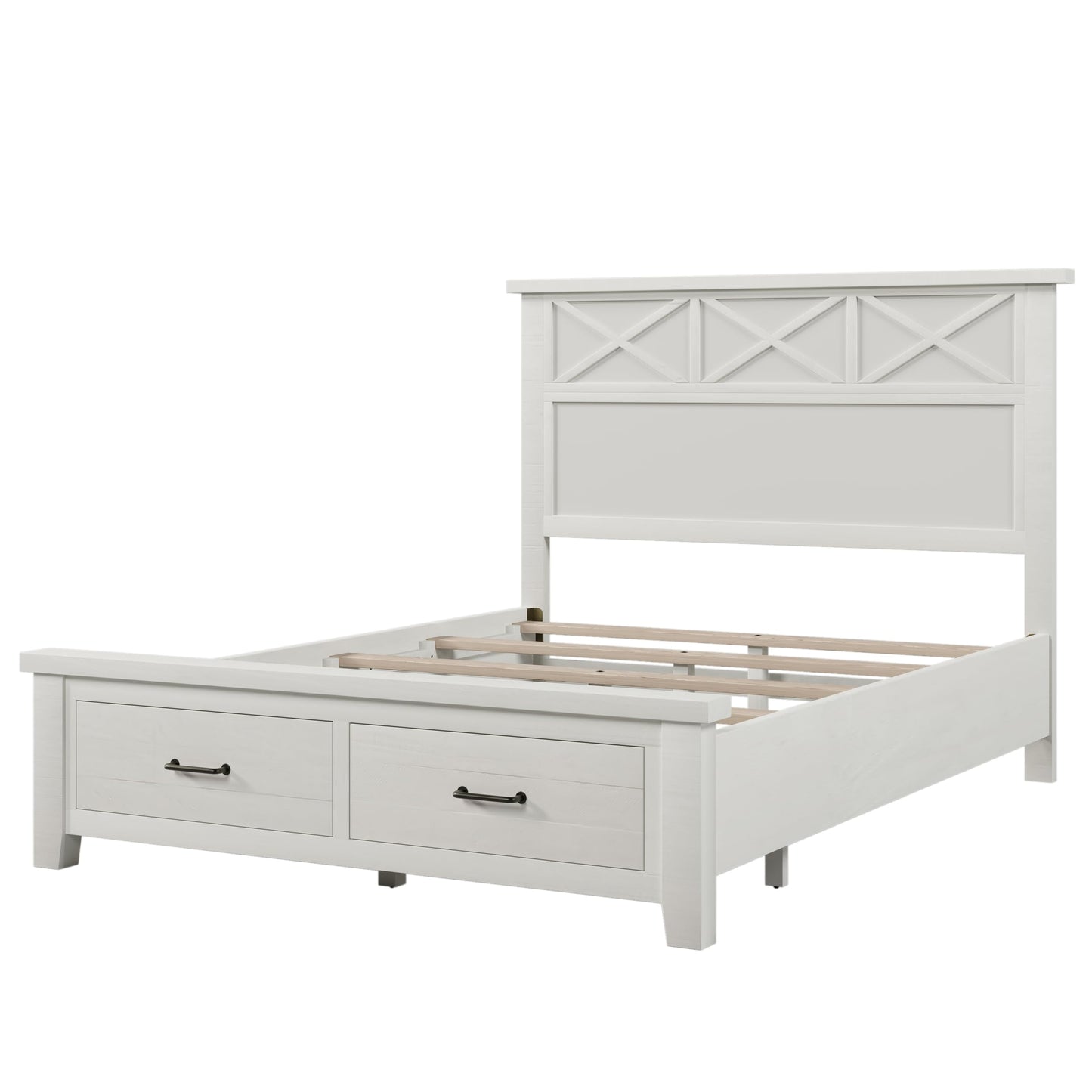 Rustic Farmhouse Style Queen Platform Storage Bed with Two Drawers,White ebuystt