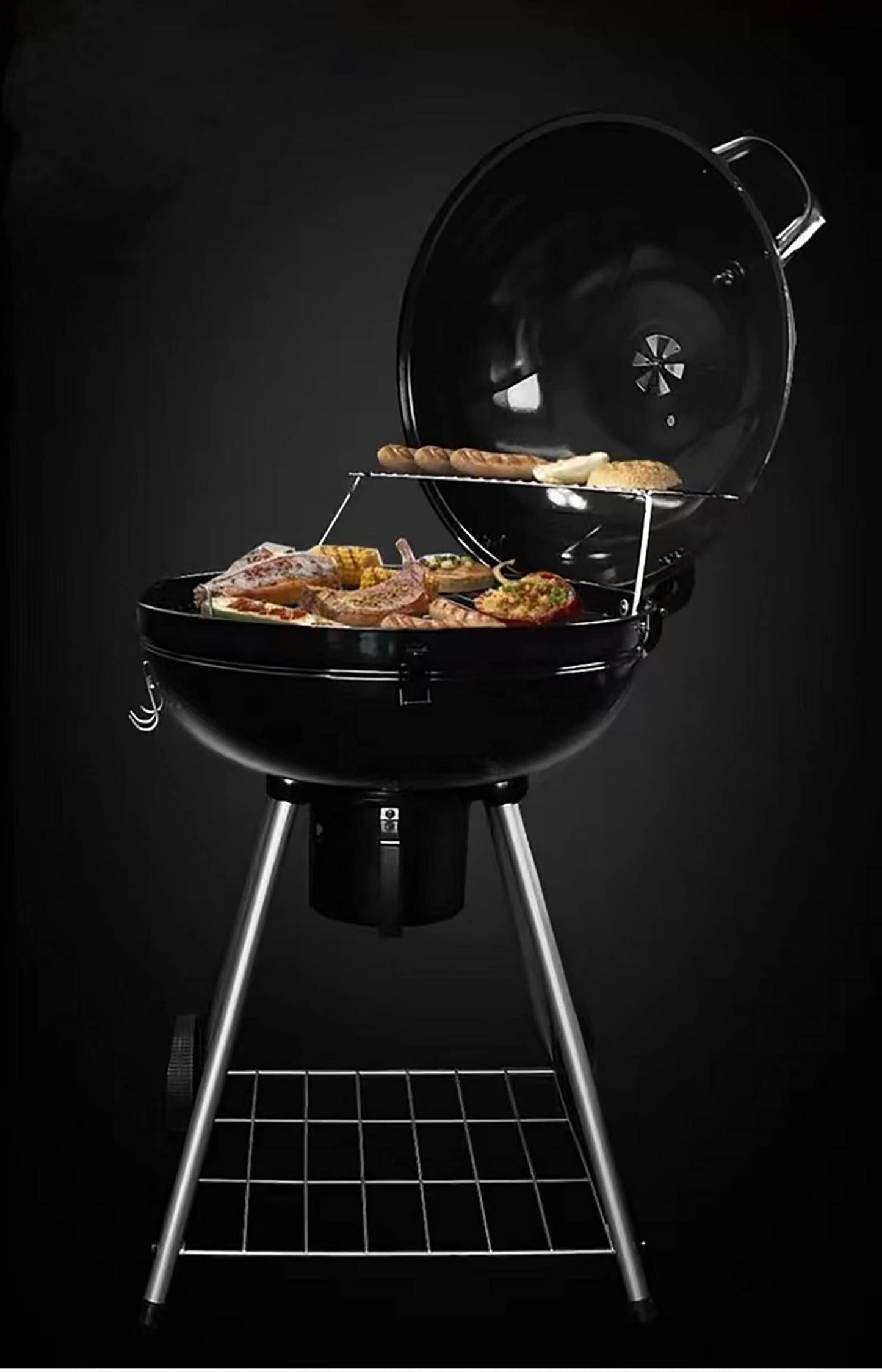 SENYANPAi 22 -inch Portable Kettle Charcoal Grill with Stainless Steel Stands and two Wheels，Smoked BBQ Grill，Outdoor Camping Barbecue Charcoal Grill for Garden ，Backyard Cooking ，Picnic Traveling SENYANPAI