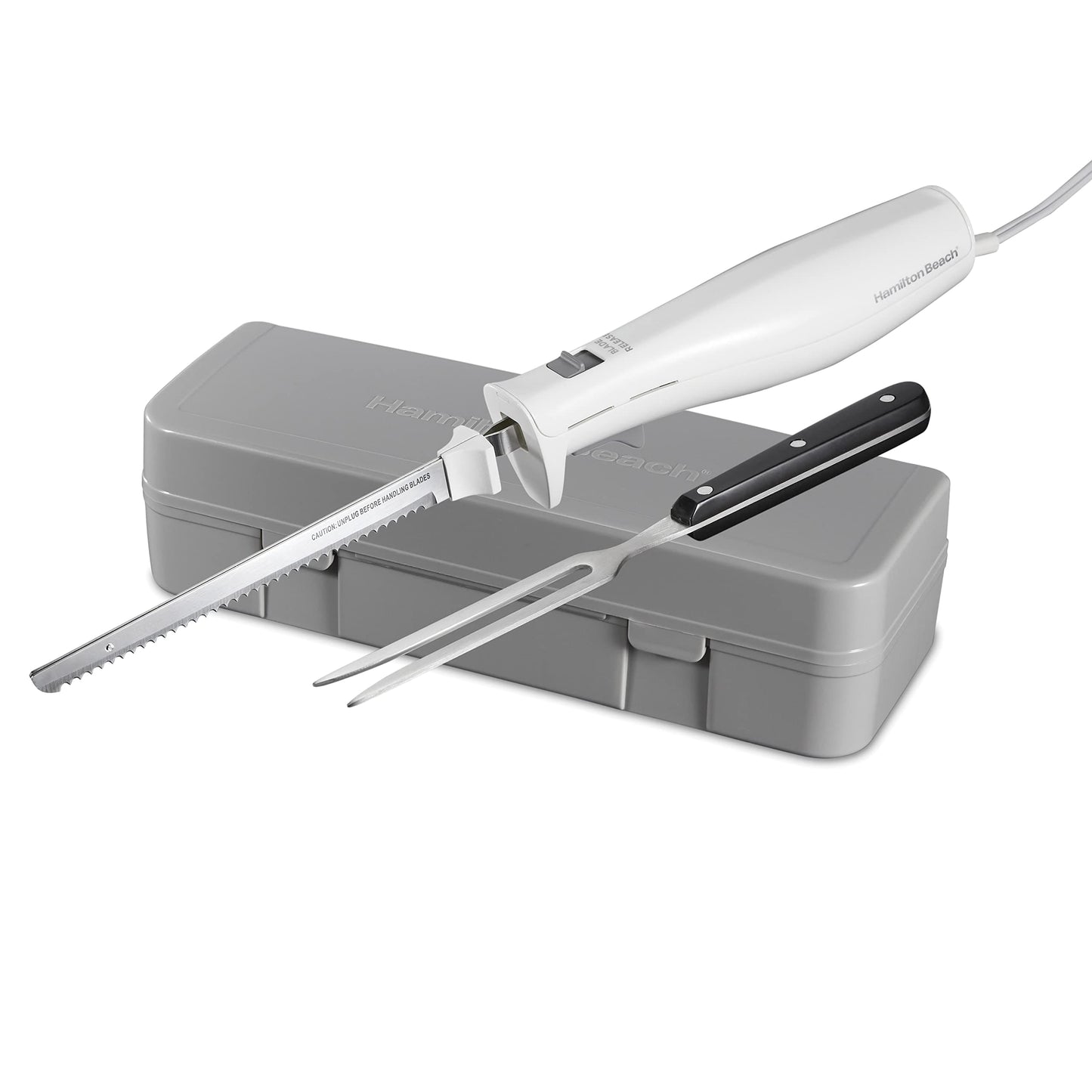 Hamilton Beach Electric Knife Set with Reciprocating Serrated Blades, Storage Case, Fork - For Carving Meats, Bread, Foam, More EBUYSTT