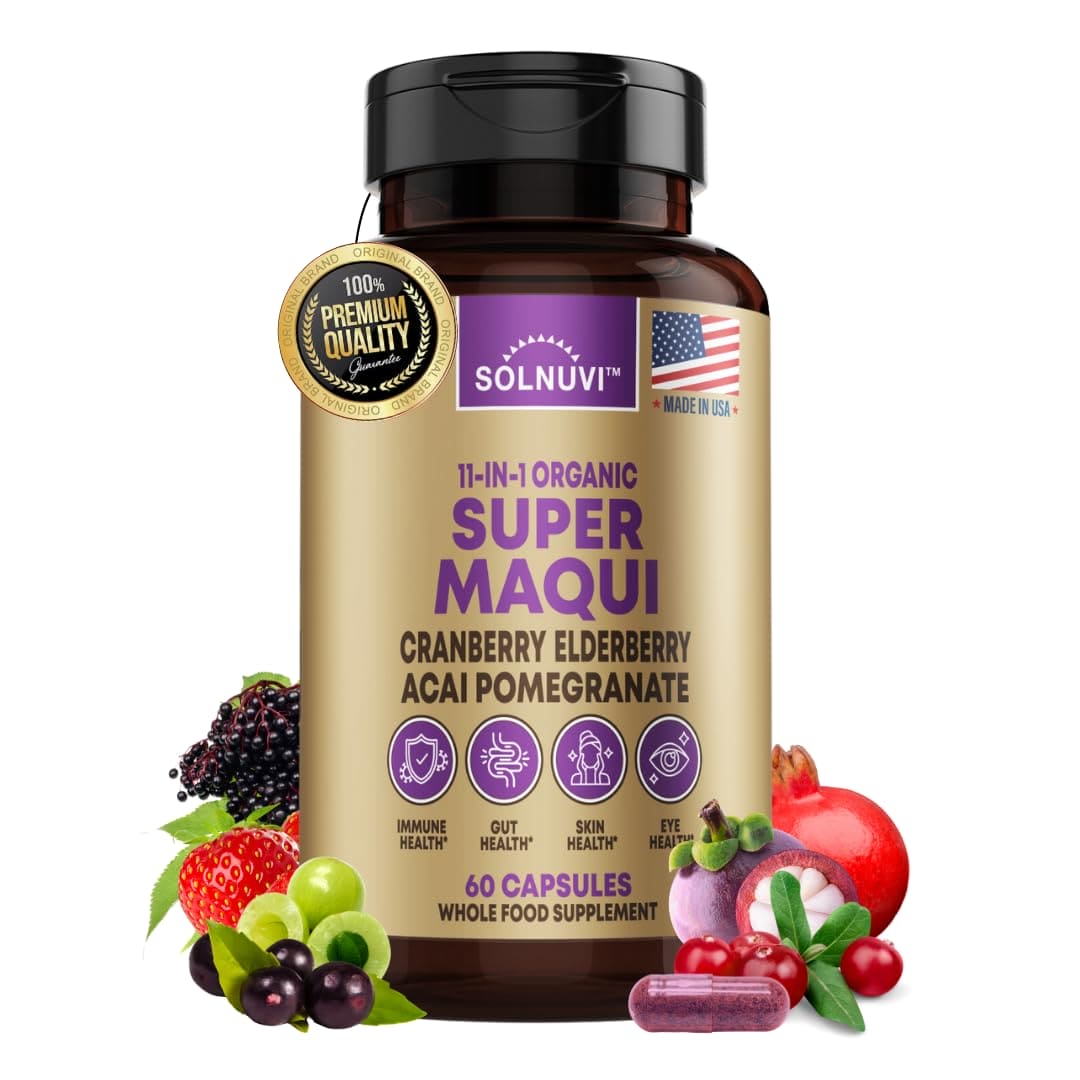 Organic Super Maqui Berry Capsules - Superfood Powder - Elderberry Extract, Cranberry, Pomegranate, Acai - Dry Eye & Tear Support, Gut Health, Skin - 60 Vegan Capsules, Non GMO, Gluten Free Supplement SOLNUVI