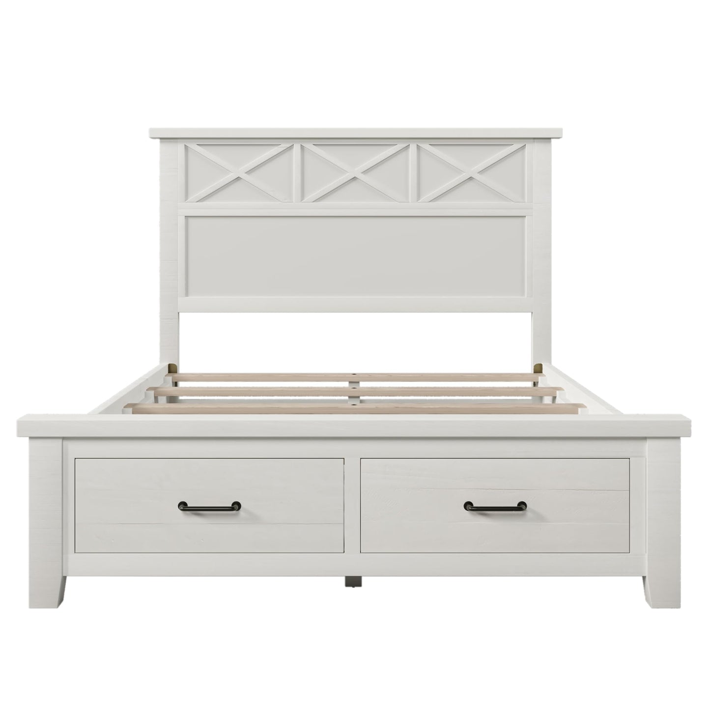 Rustic Farmhouse Style Queen Platform Storage Bed with Two Drawers,White ebuystt