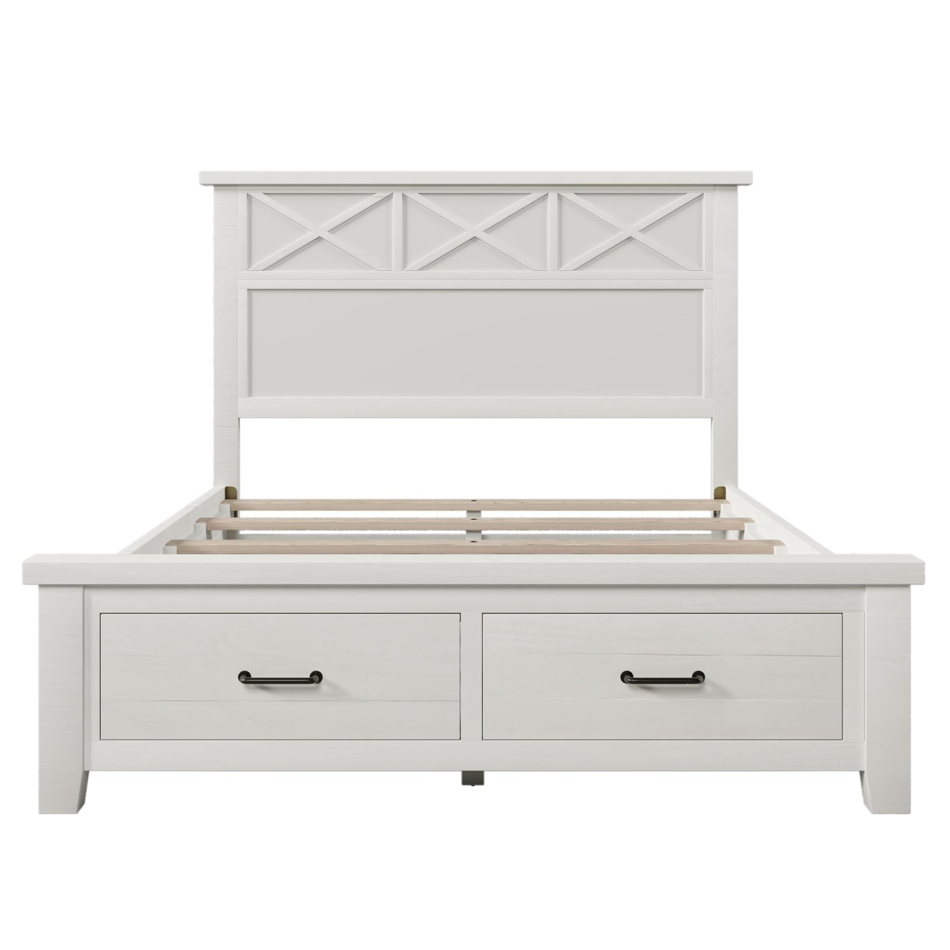 Rustic Farmhouse Style Queen Platform Storage Bed with Two Drawers,White ebuystt
