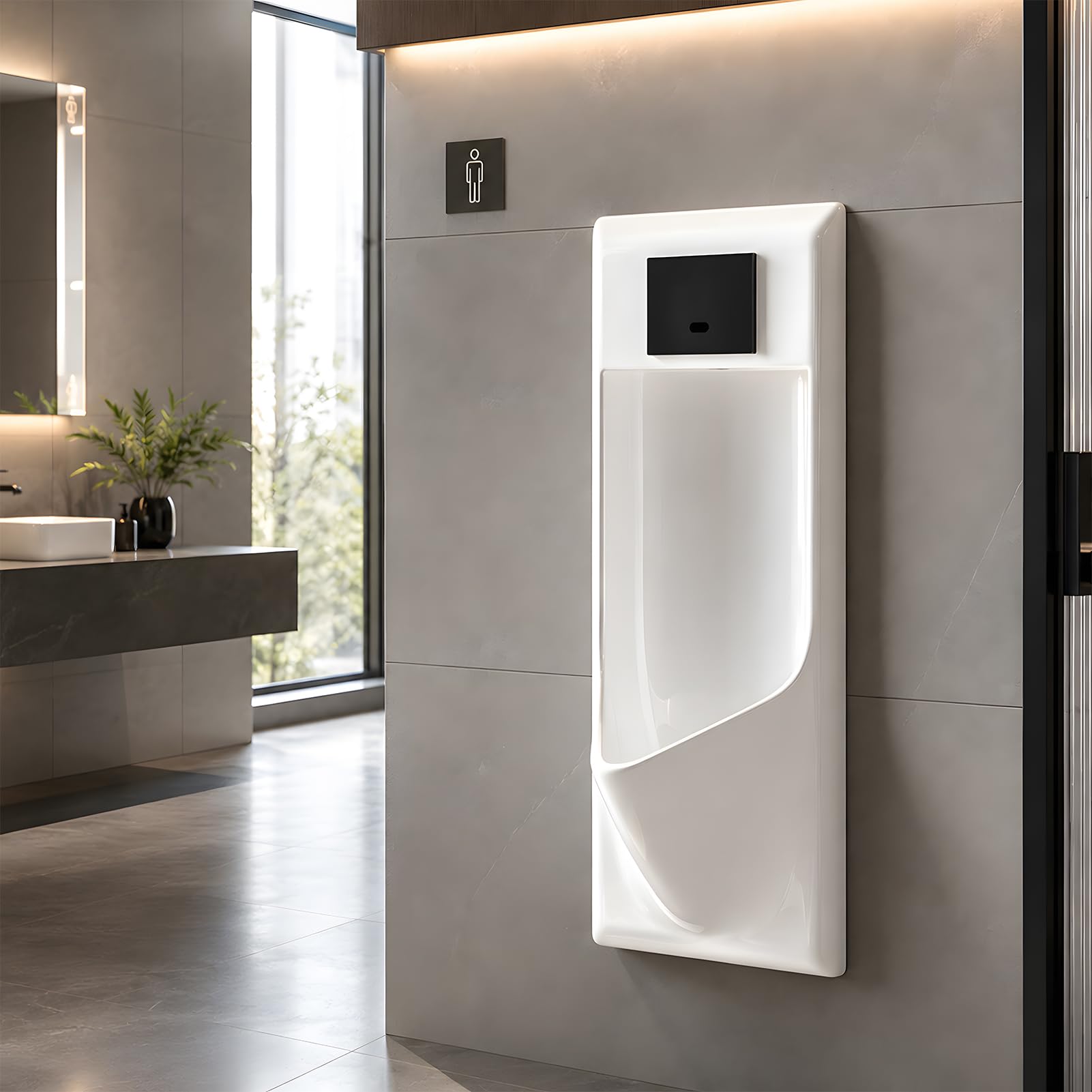 Heliosrider Automatic Sensor Urinal for Men, Wall-Mounted, White Heliosrider
