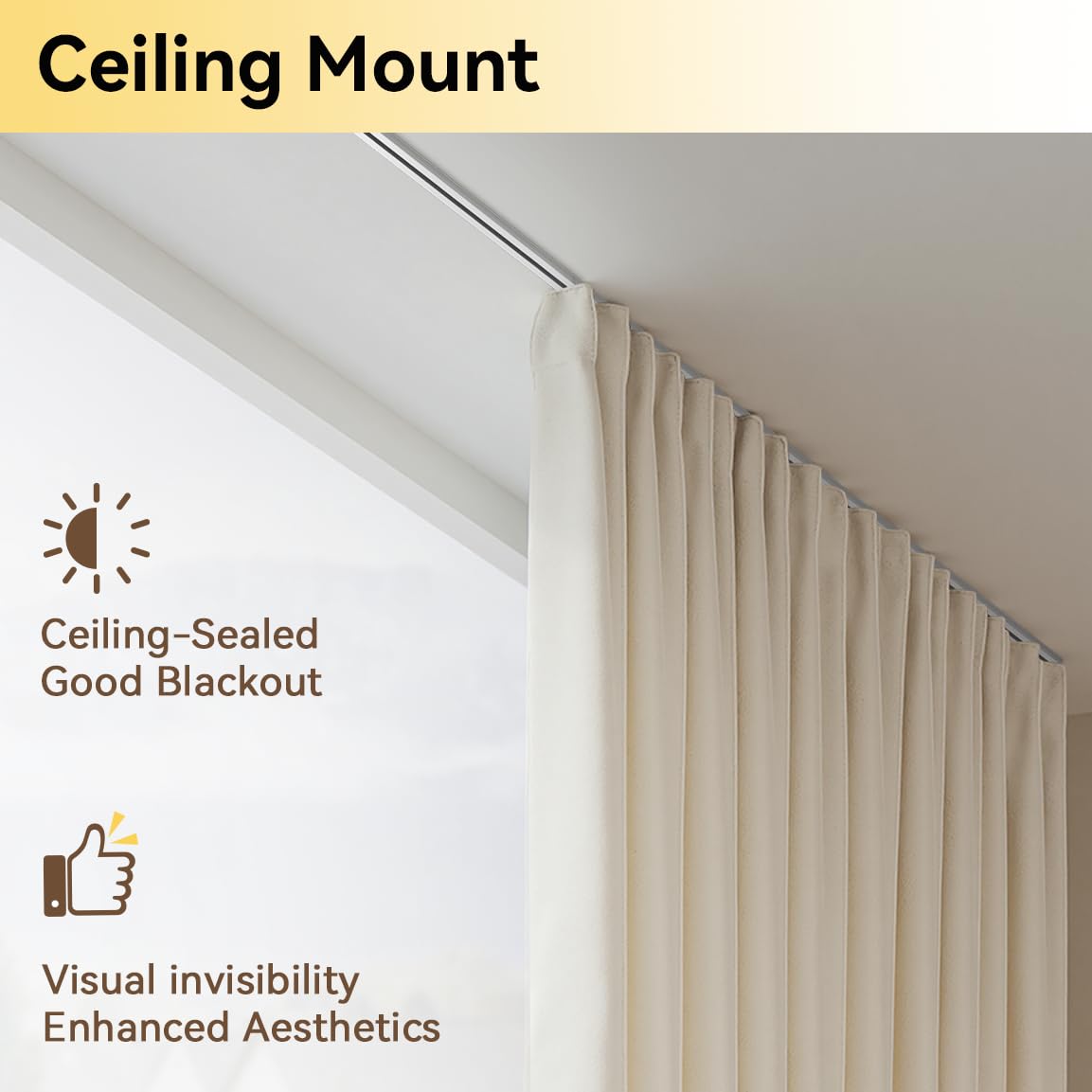 FELIDESIGN Curtain Track, Ceiling Curtain Track for Room Divider, Ceiling Mount Rail Set with Roller Hooks, White, 6ft - 9ft FELIDESIGN