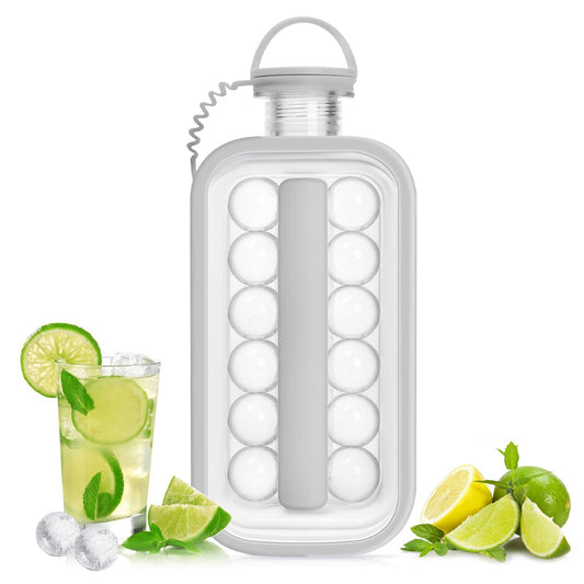 LittleStar Ice Cube Trays 2 in 1 Portable Ice Ball Maker Kettle With 17 Grids Flat Body Lid Cooling Ice Pop/Cube Molds For Hockey,Cocktail,Coffee,Whiskey,Champagne,Beer,Juice,Water (Gray) LittleStar
