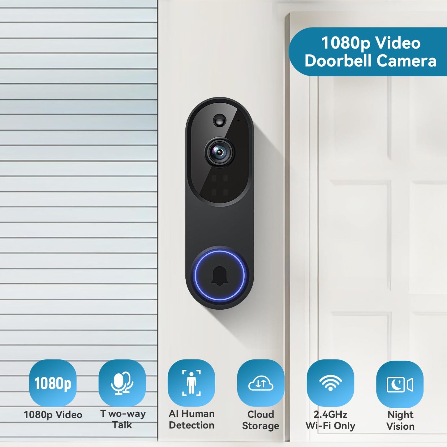 Guggre Doorbell Camera M52, Security Camera Outdoor/Indoor, 1080 HD with Night Vision, 4 Infrared Lights, 120° Wide View, Motion Detection Notification, Works with Smartphone, Wireless, Online Support Guggre