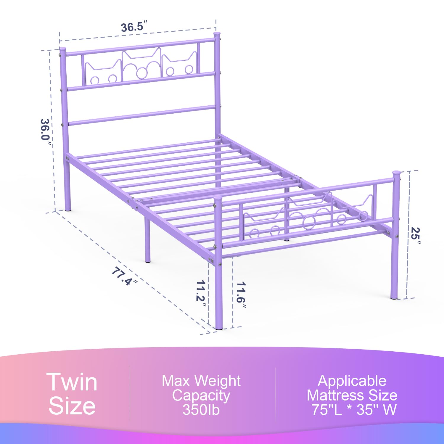 Twin Bed Frames - Twin Size Beds Princess Metal Platform Bed Frame Mattress Foundation Support for Kids Girls with Headboard, Footboard, Bedside Storage Caddy, Purple GIME