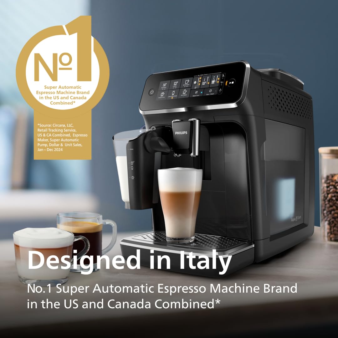 Philips 3200 Series Fully Automatic Espresso Machine, LatteGo Milk Frother, 5 Coffee Varieties, Intuitive Touch Display, 100% Ceramic Grinder, AquaClean Filter, My Coffee Choice, Black (EP3241/54) Philips