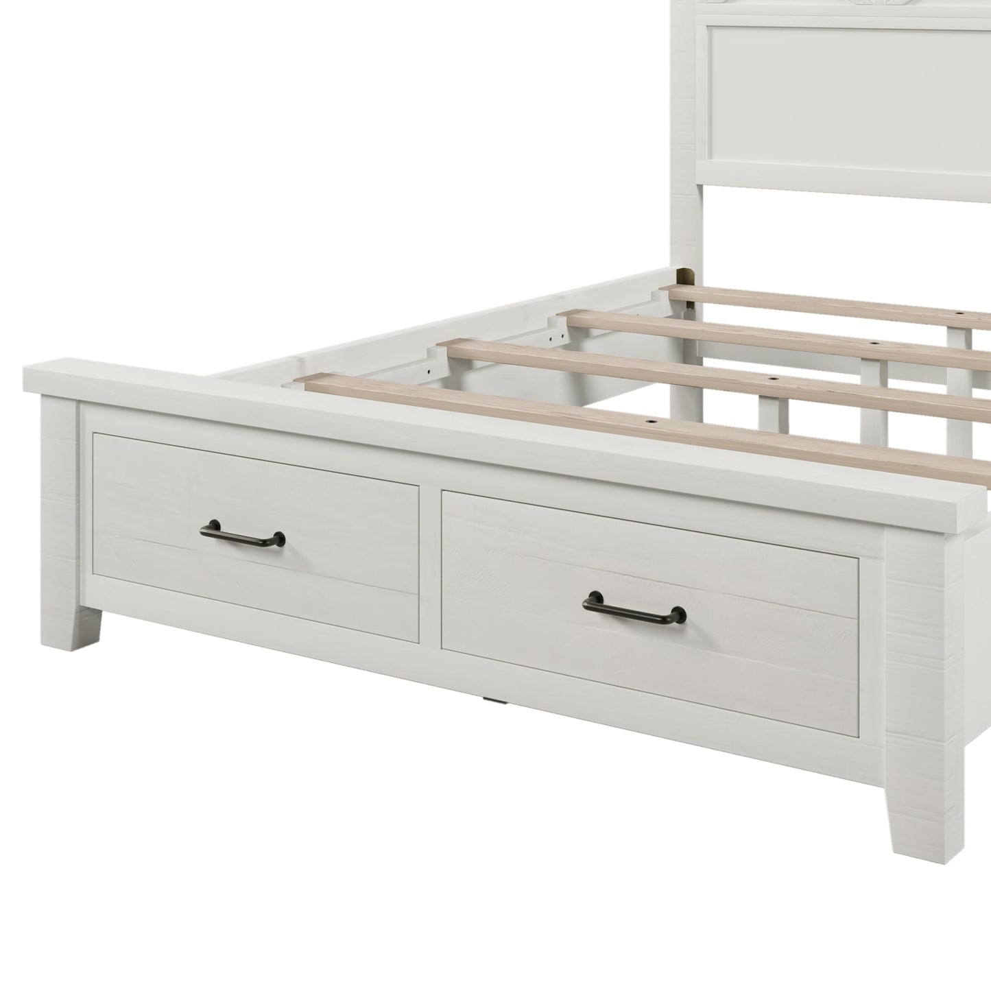 Rustic Farmhouse Style Queen Platform Storage Bed with Two Drawers,White ebuystt