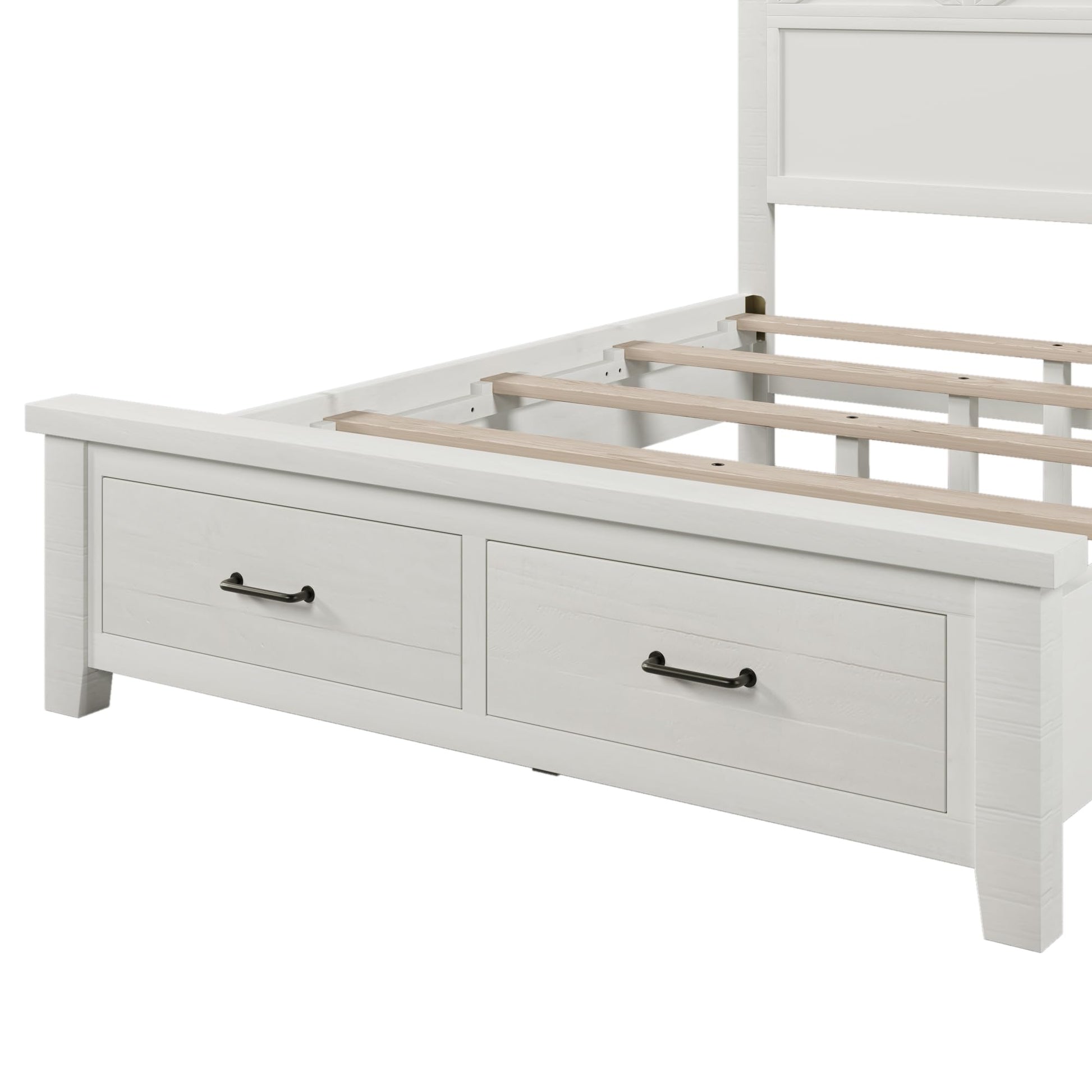 Rustic Farmhouse Style Queen Platform Storage Bed with Two Drawers,White ebuystt