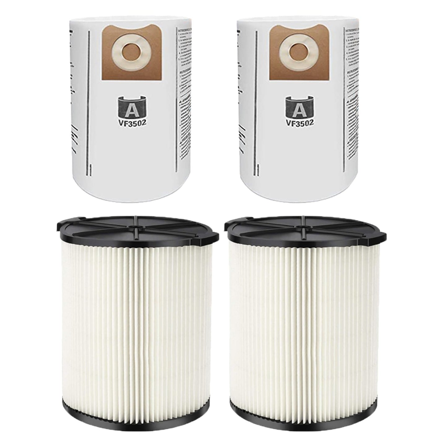 2 Pack VF4000 Filter for RIDGID Wet Dry Vac 5-20 Gallons and 2 Pack VF3502 Vacuumc Bags for Ridgid 12-16 Gallon Vac ebuys