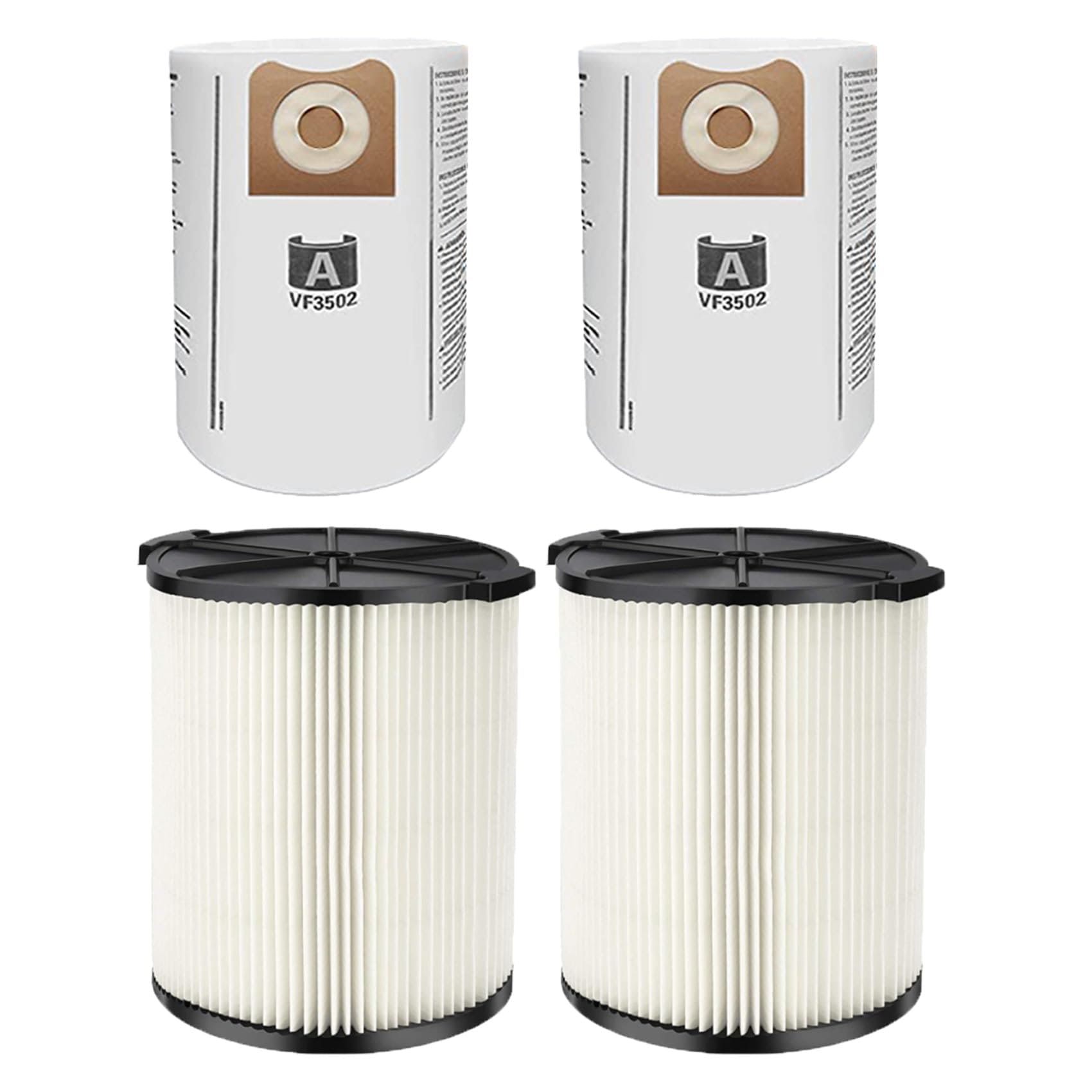 2 Pack VF4000 Filter for RIDGID Wet Dry Vac 5-20 Gallons and 2 Pack VF3502 Vacuumc Bags for Ridgid 12-16 Gallon Vac ebuys