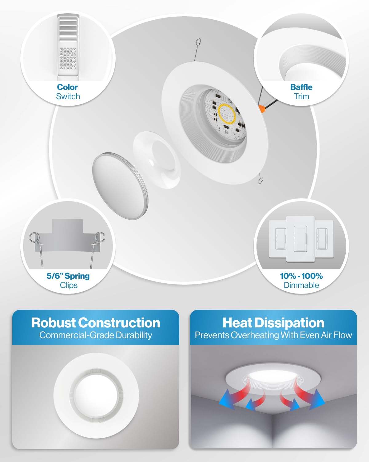 Sunco 24 Pack Retrofit LED Recessed Lighting 6 Inch, Downlight Can Lights for Ceiling, 1050 LM, 2700K/3000K/3500K/4000K/5000K, Dimmable, Baffle Trim, 13W=75W, 50000 Lifetime Hours, Damp Rated UL Sunco Lighting