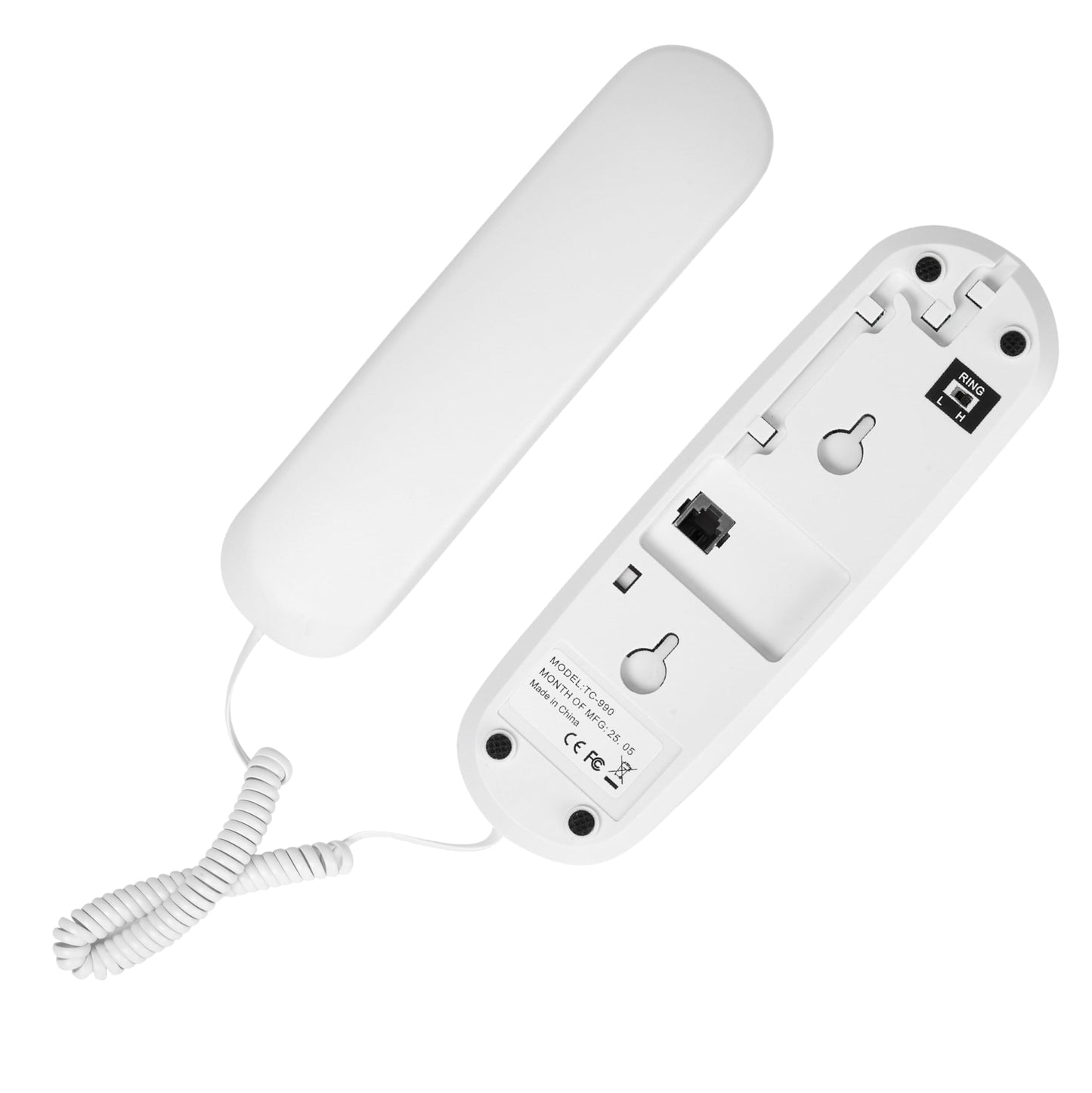 OF-990 Slimline Telephone Adjustable Volume Ringtone Wall-Mountable Basic Corded Telephone No AC Power Required, Corded Home Phone XLHTEE
