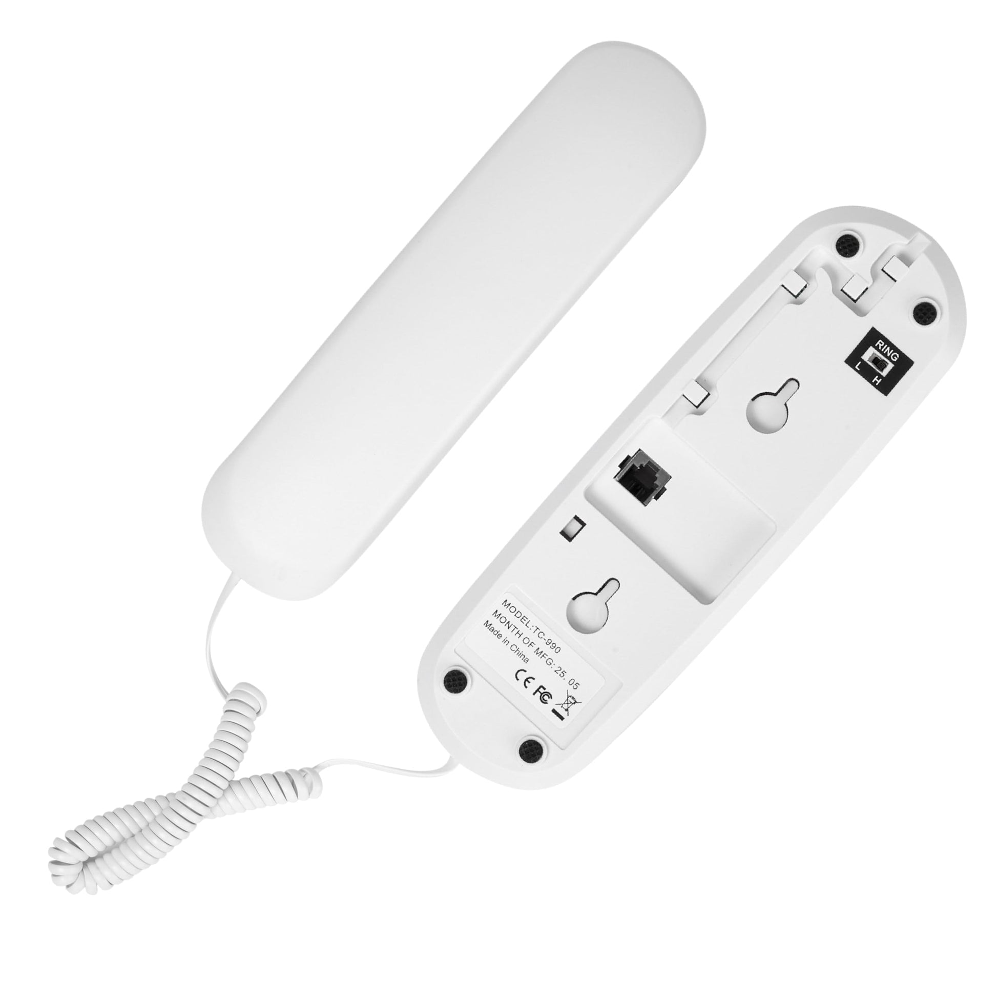 OF-990 Slimline Telephone Adjustable Volume Ringtone Wall-Mountable Basic Corded Telephone No AC Power Required, Corded Home Phone XLHTEE