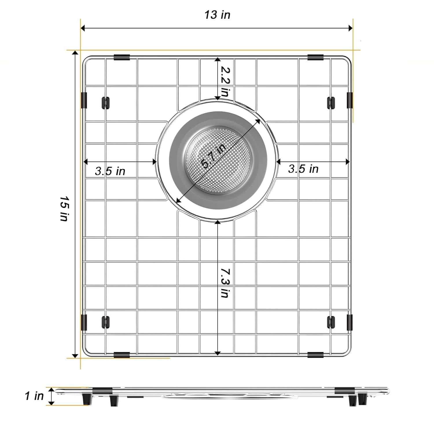 DPZM 2Pack 15" x 13" Stainless Steel Sink Protectors for Kitchen Sink, Sink Grate for Bottom of Kitchen Sink, Metal Sink Grates with Strainers, Rear Drain for Double Sink Protectors with Corner Radius DPZM